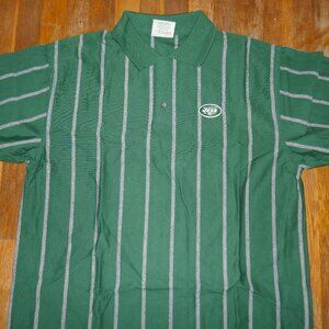 Mens LARGE NFL NEW YORK JETS VINTAGE RETRO FOOTBALL POLO T SHIRT